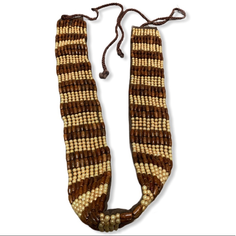 BABA CLOTHING WOOD and  FAUX PEARL BOHO BEADED BELT